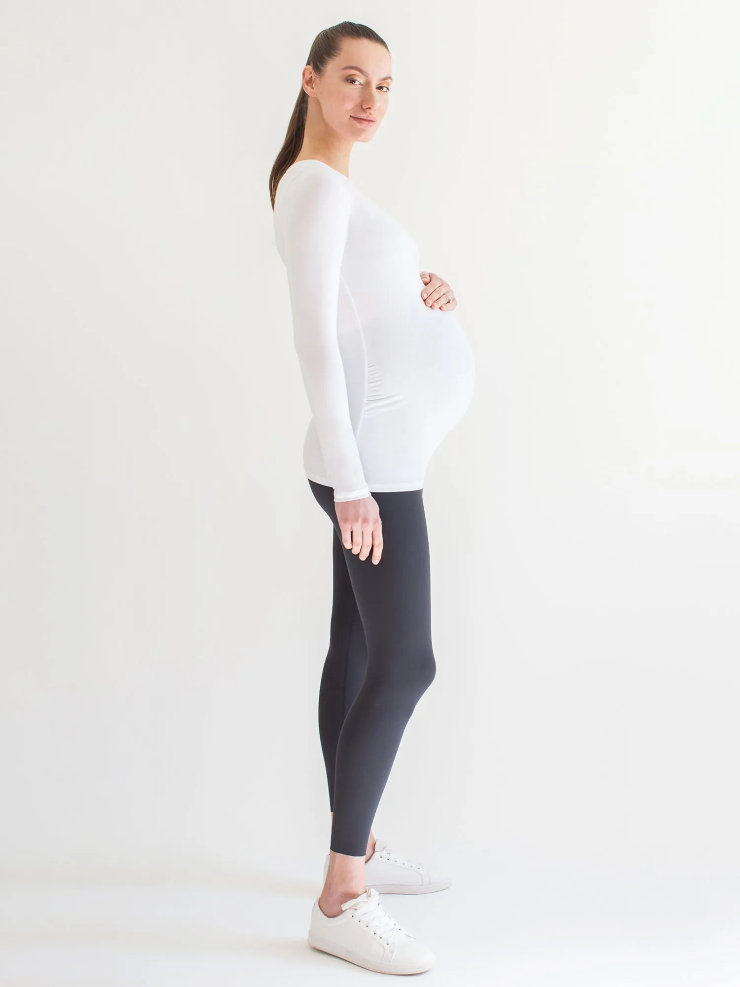 MATERNITY SOFT STRETCH LONG SLEEVE TEE, WHITE