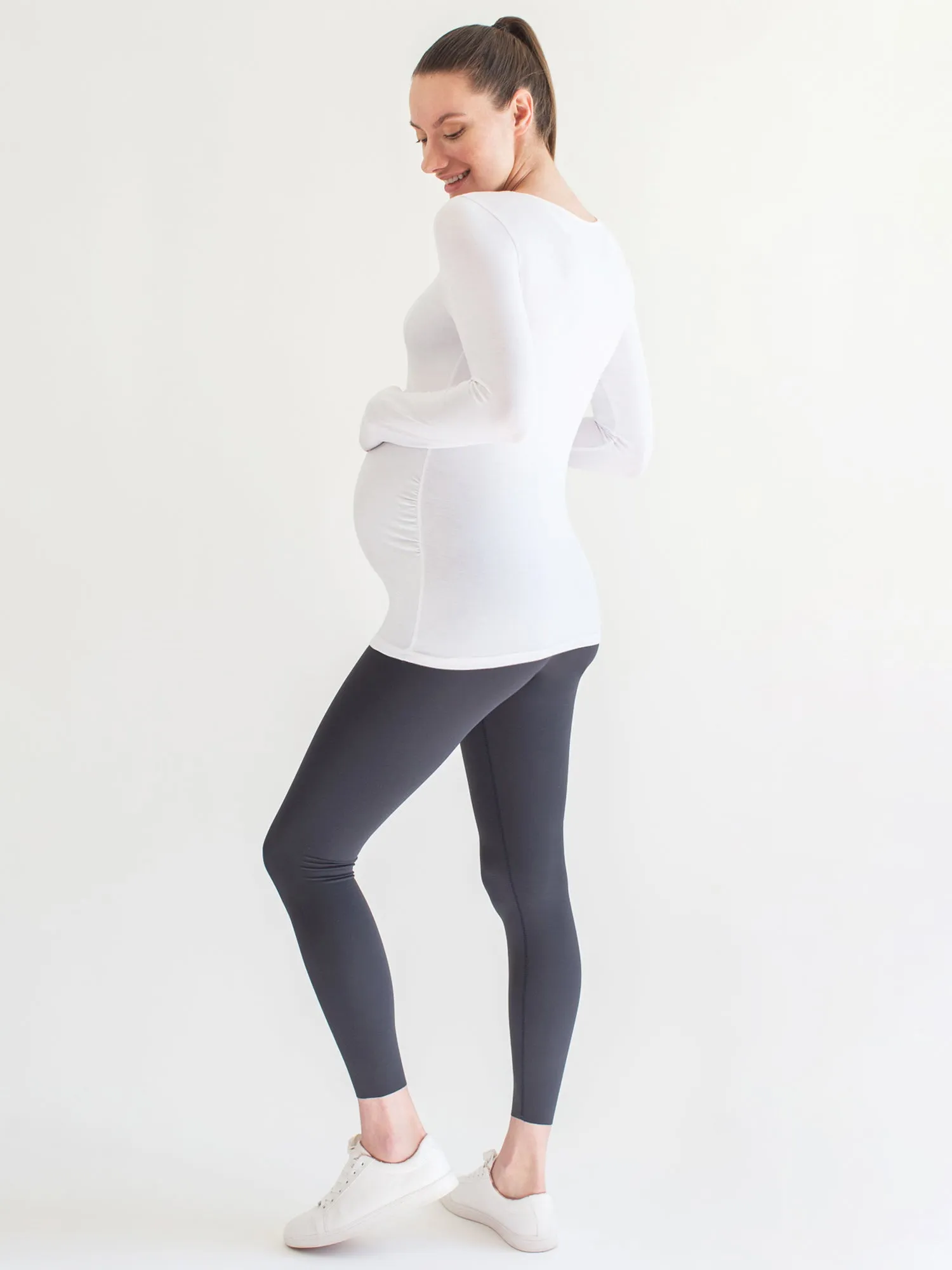 MATERNITY SOFT STRETCH LONG SLEEVE TEE, WHITE