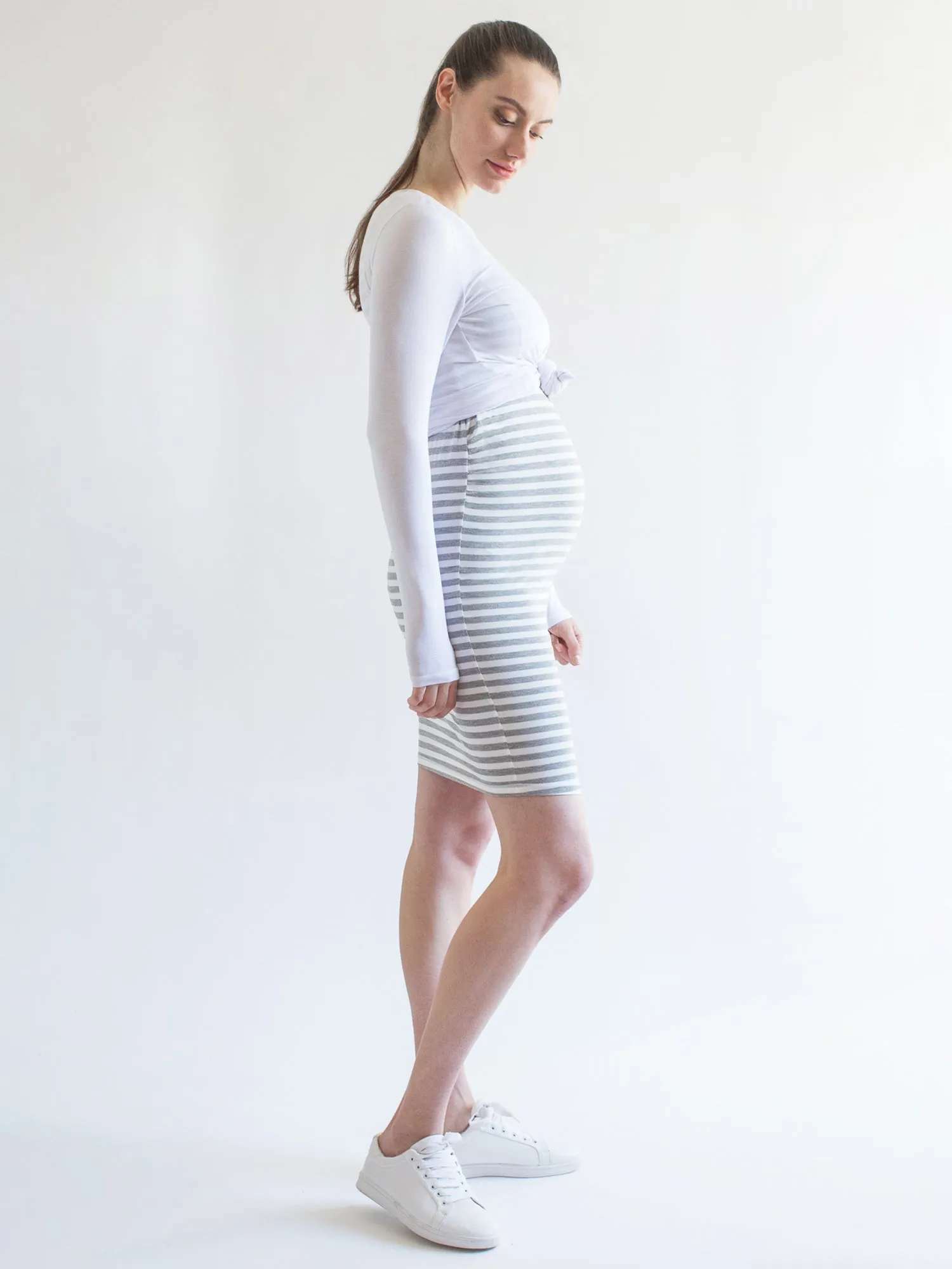 MATERNITY SOFT STRETCH LONG SLEEVE TEE, WHITE