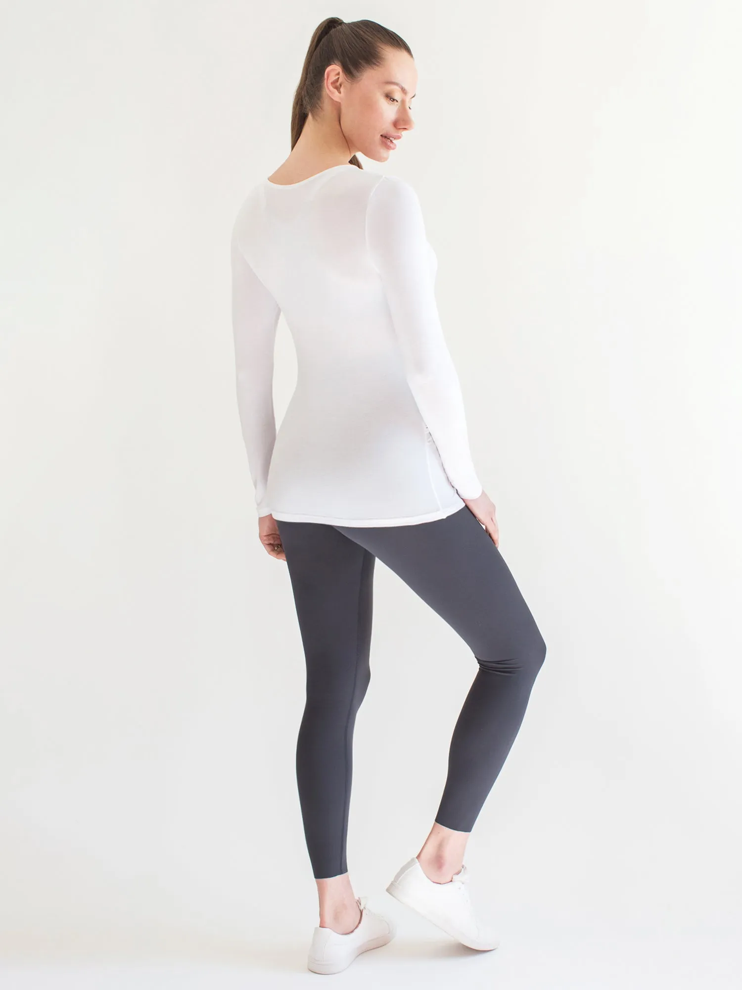 MATERNITY SOFT STRETCH LONG SLEEVE TEE, WHITE