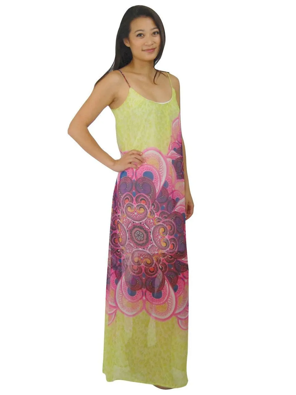 Maxi Dress Sleeveless Chiffon Pale Green Pink