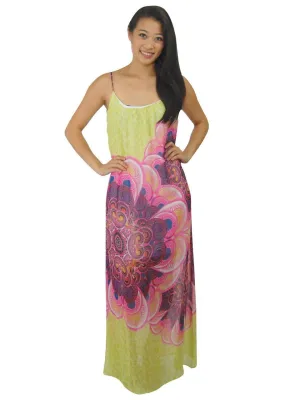 Maxi Dress Sleeveless Chiffon Pale Green Pink