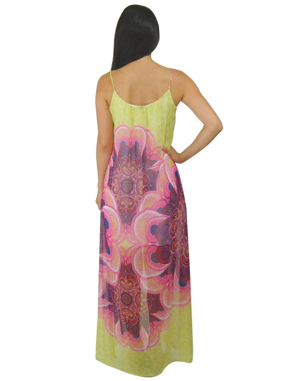 Maxi Dress Sleeveless Chiffon Pale Green Pink