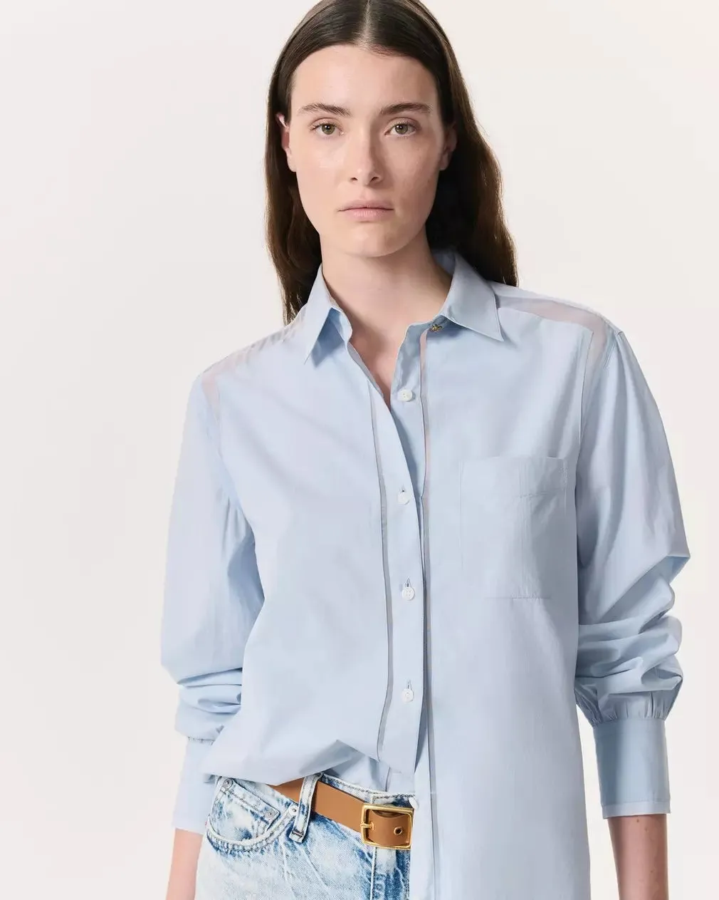 Maxine Poplin-Organza Shirt - Light Blue