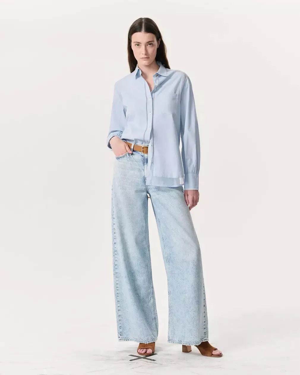 Maxine Poplin-Organza Shirt - Light Blue