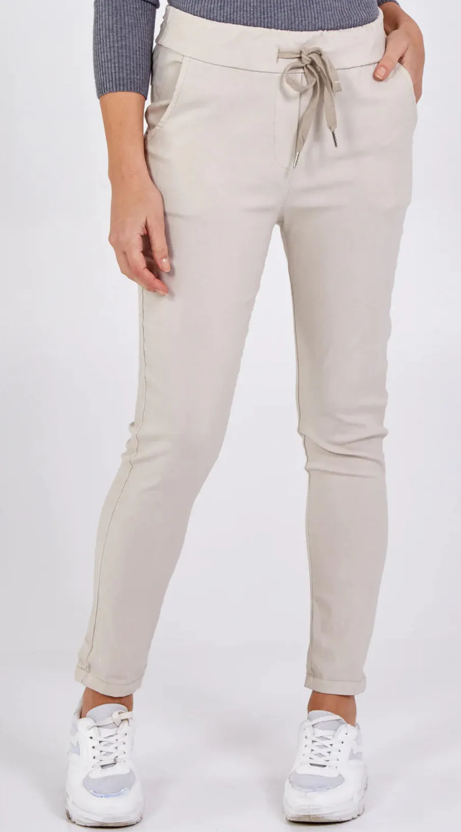 Mea - Magic Stretch Beige Jogger With Elastic Waist