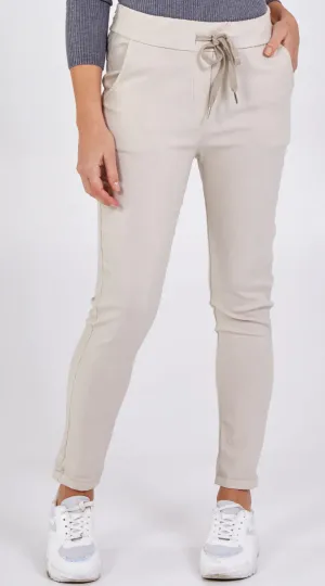 Mea - Magic Stretch Beige Jogger With Elastic Waist