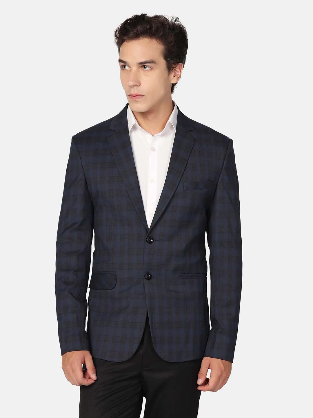 Men Blue Check Blazer