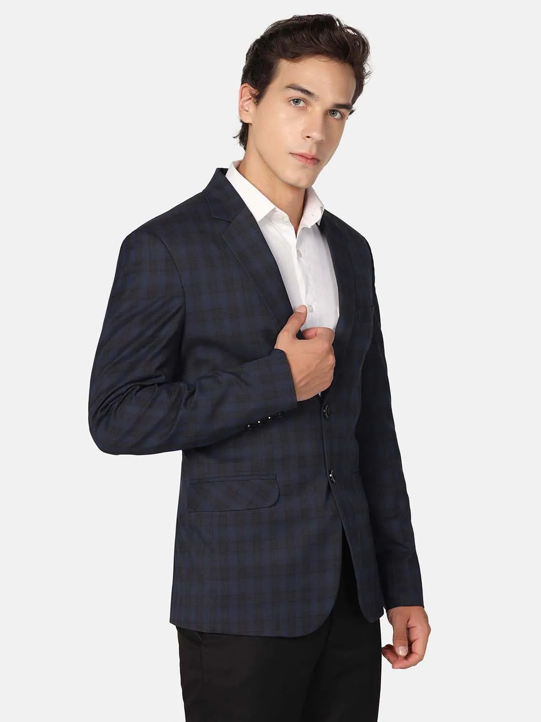Men Blue Check Blazer