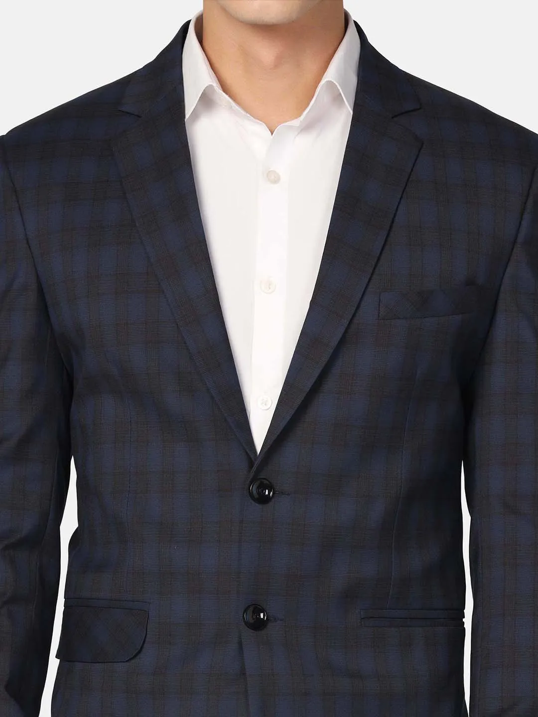Men Blue Check Blazer