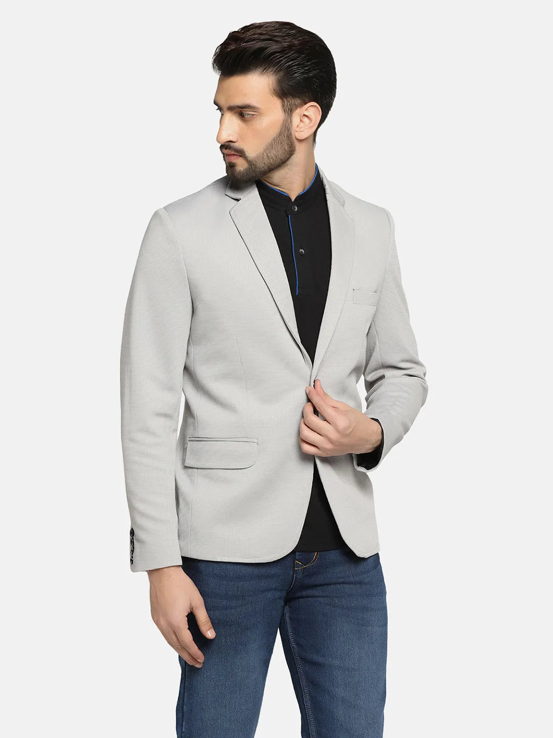 Men Grey stretchable Textured Blazer