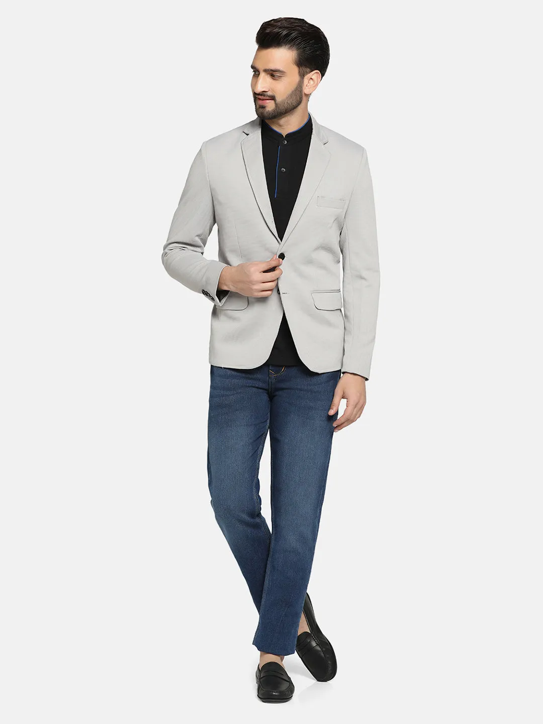 Men Grey stretchable Textured Blazer