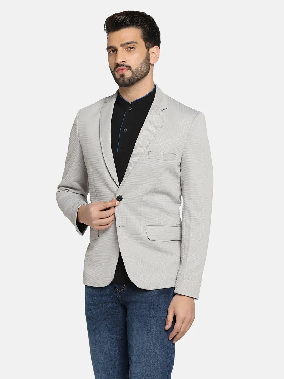 Men Grey stretchable Textured Blazer