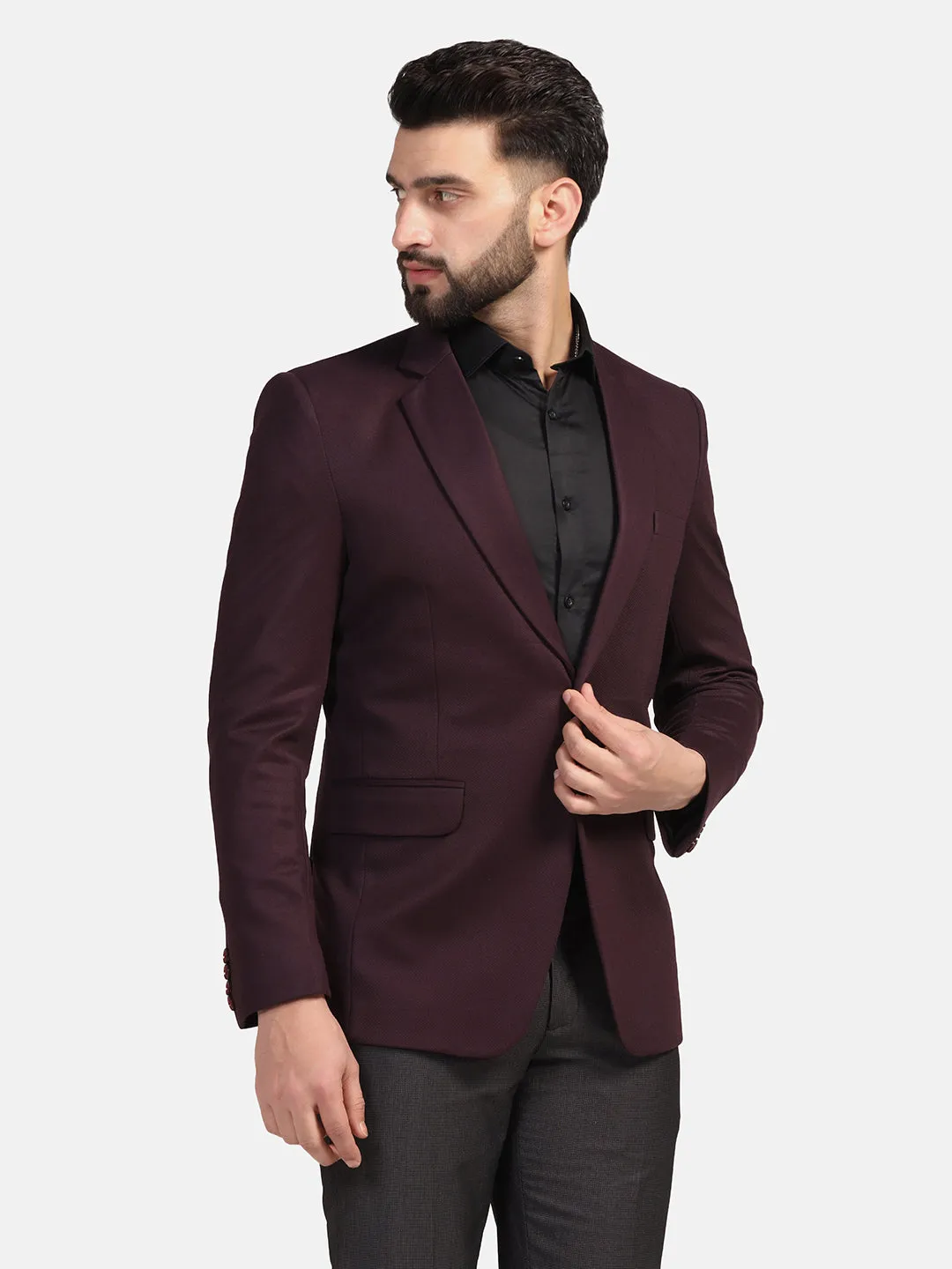 Men Maroon Stretchable Blazer