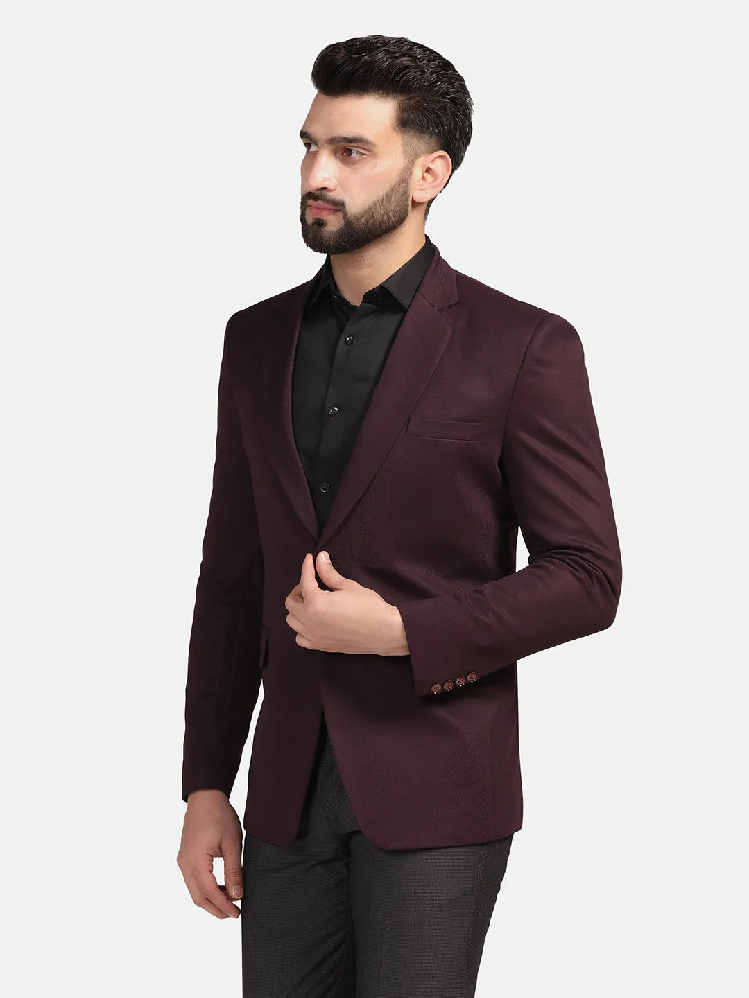 Men Maroon Stretchable Blazer