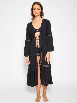 Miami Luxe Front Tie Robe In Black