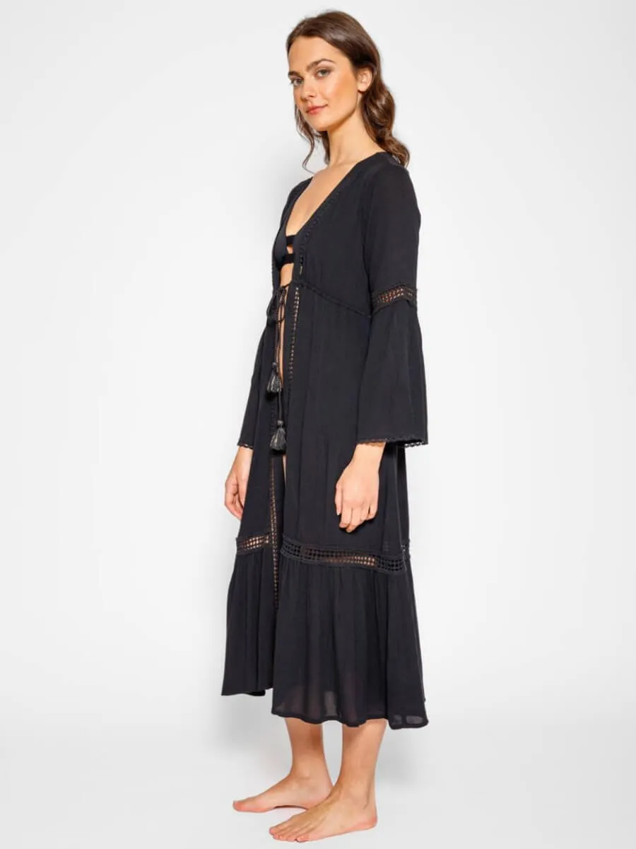 Miami Luxe Front Tie Robe In Black