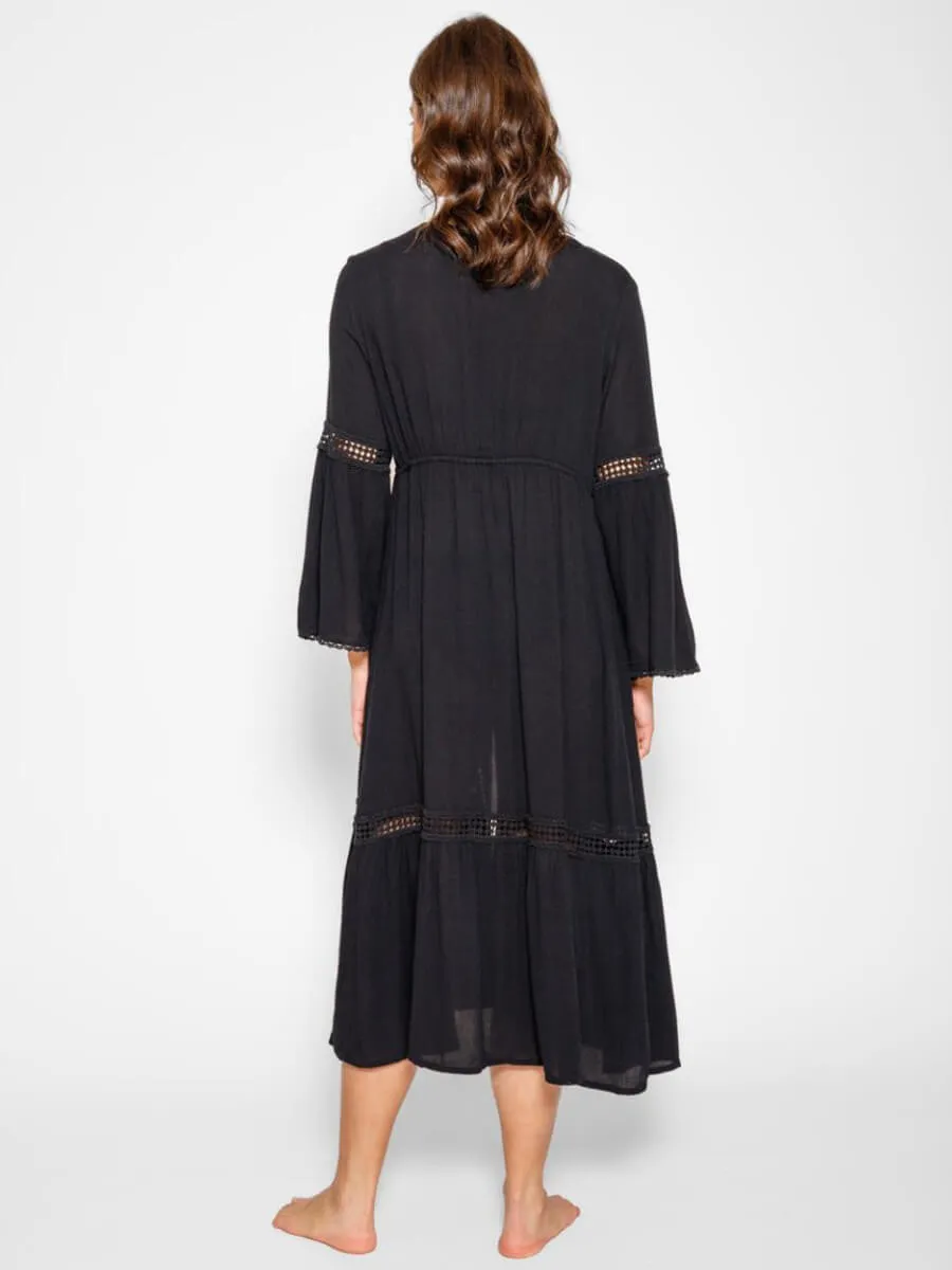 Miami Luxe Front Tie Robe In Black