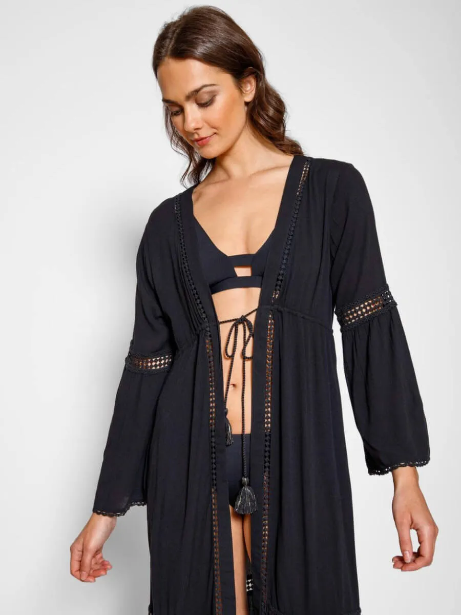 Miami Luxe Front Tie Robe In Black
