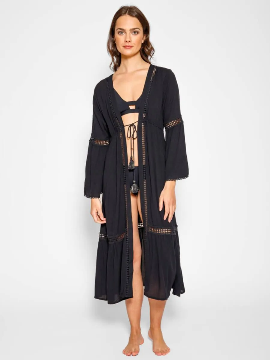 Miami Luxe Front Tie Robe In Black