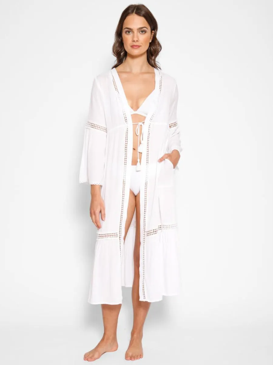 Miami Luxe Front Tie Robe in White