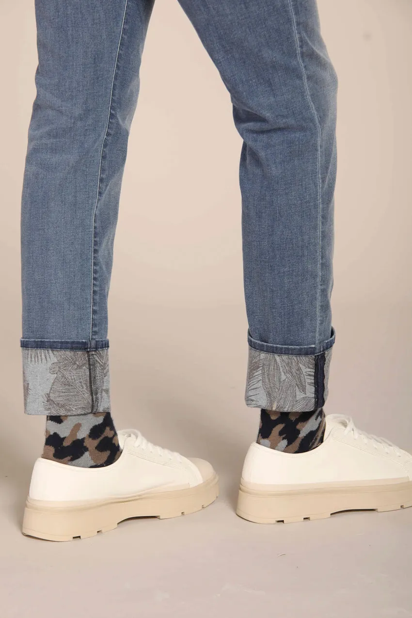 Milan Under men's chino pants 5-pocket in denim with jungle interior print slim fit