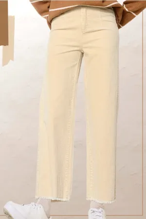 Mineral Washed High Waist Corduroy Pants - Almond Milk Color