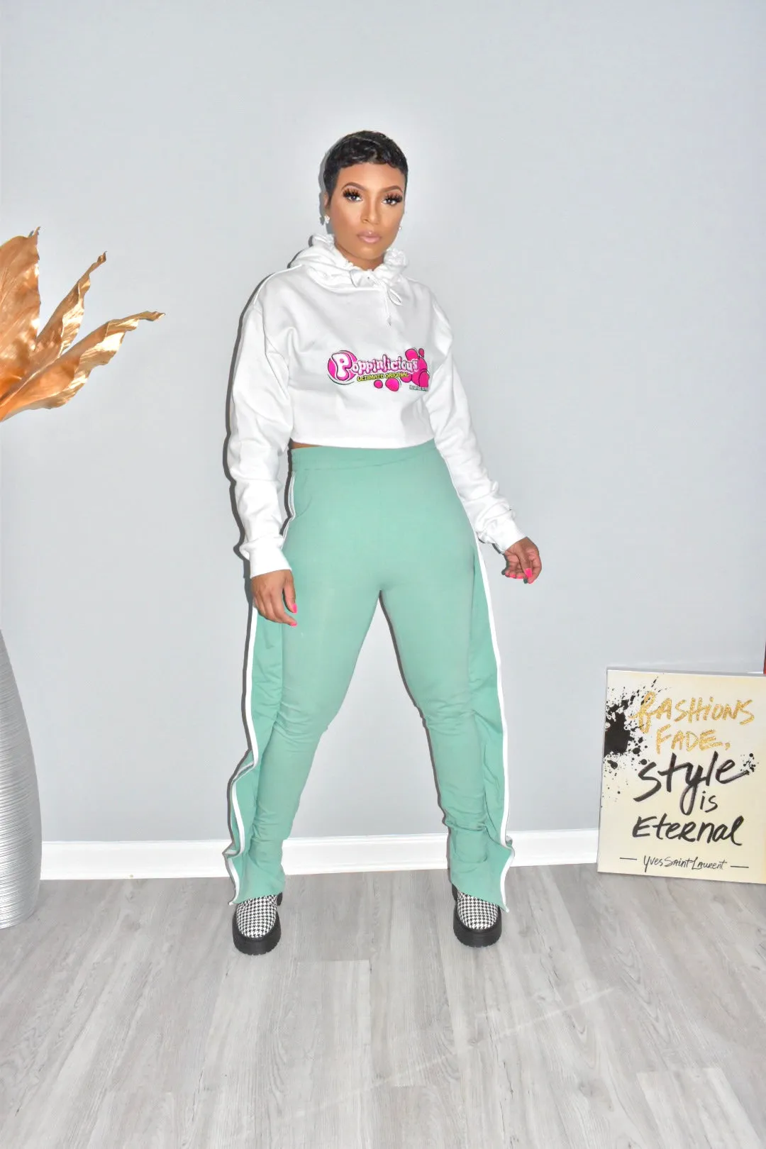 Mint Ruffled Stripped Joggers