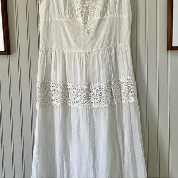 Morgan White Cotton Multi Lace Tiered Sleeveless Maxi Dress
