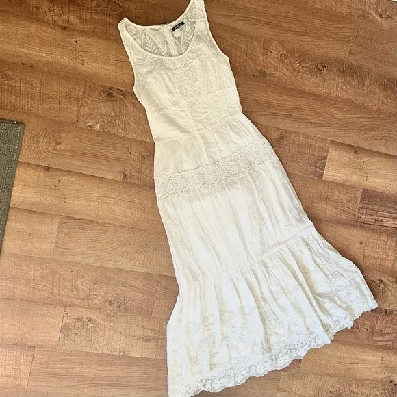 Morgan White Cotton Multi Lace Tiered Sleeveless Maxi Dress