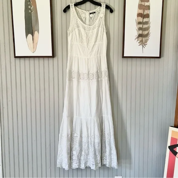 Morgan White Cotton Multi Lace Tiered Sleeveless Maxi Dress