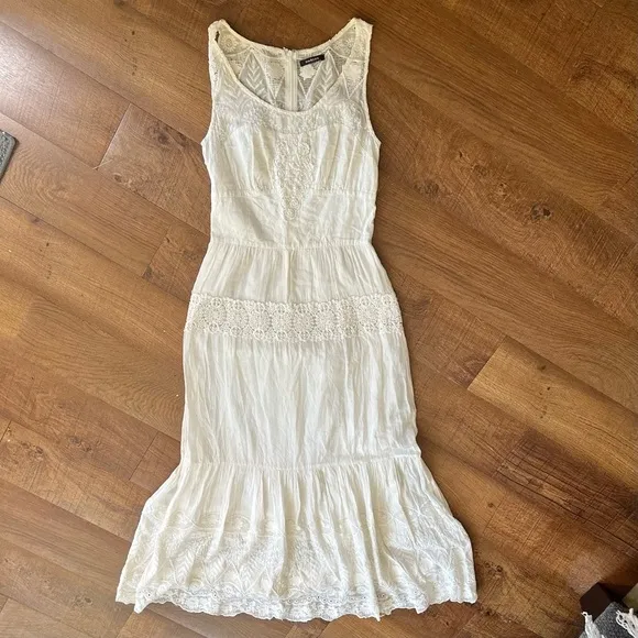 Morgan White Cotton Multi Lace Tiered Sleeveless Maxi Dress