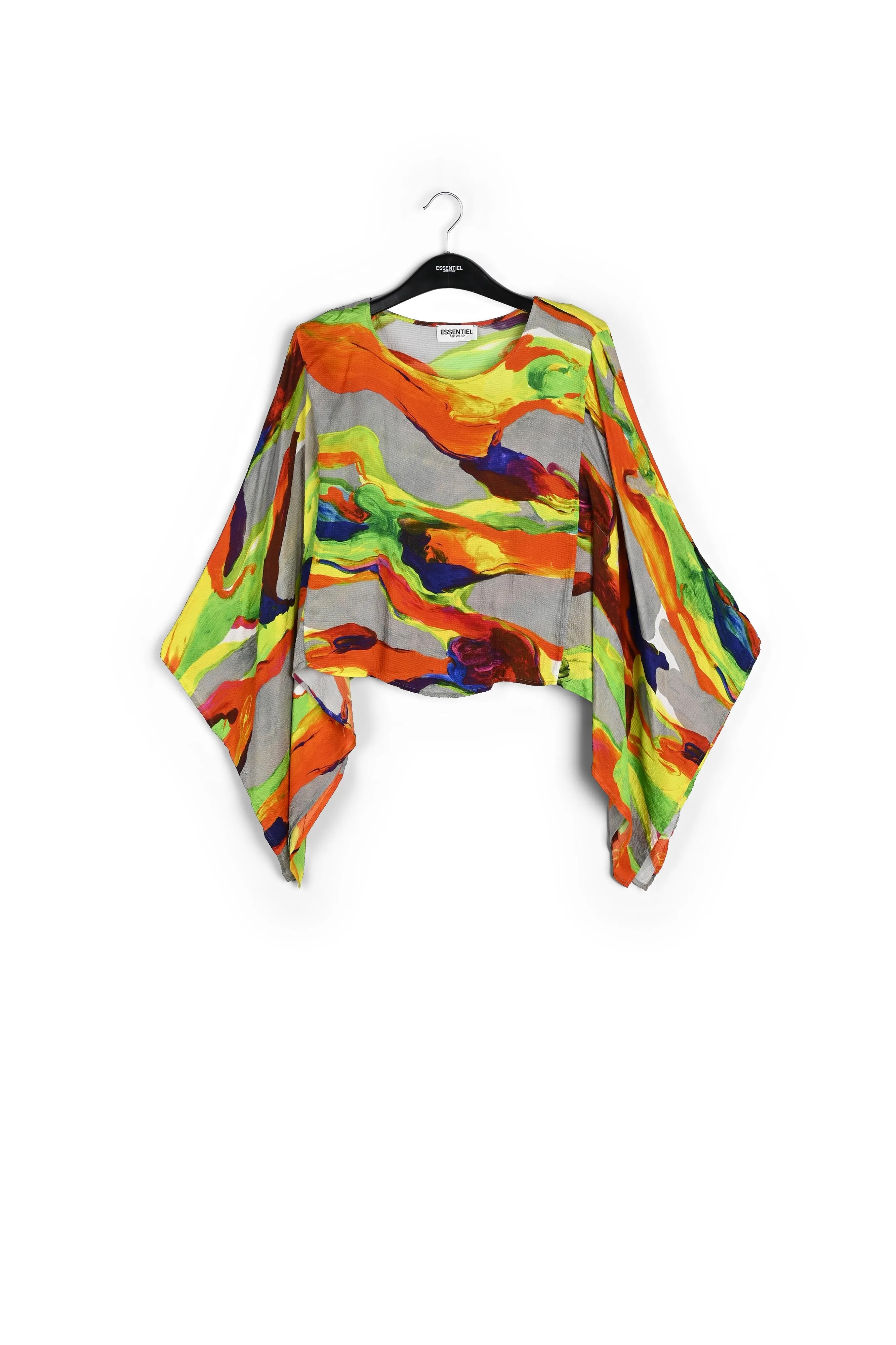 Multicolor cape-like top with paint stroke print