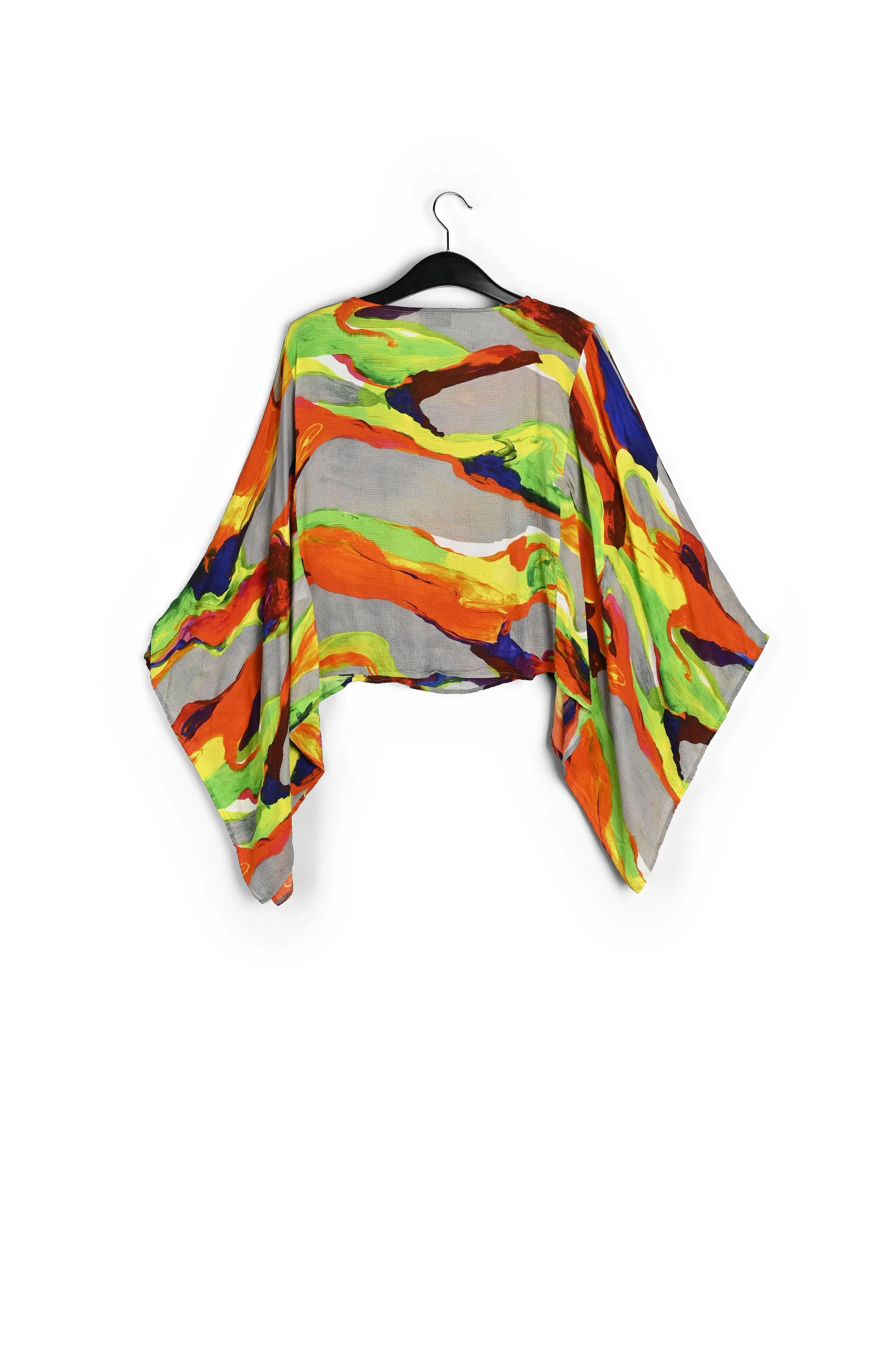 Multicolor cape-like top with paint stroke print
