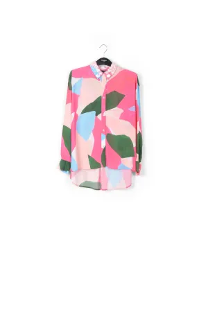 Multicolor shirt with sequin-embroidered collar