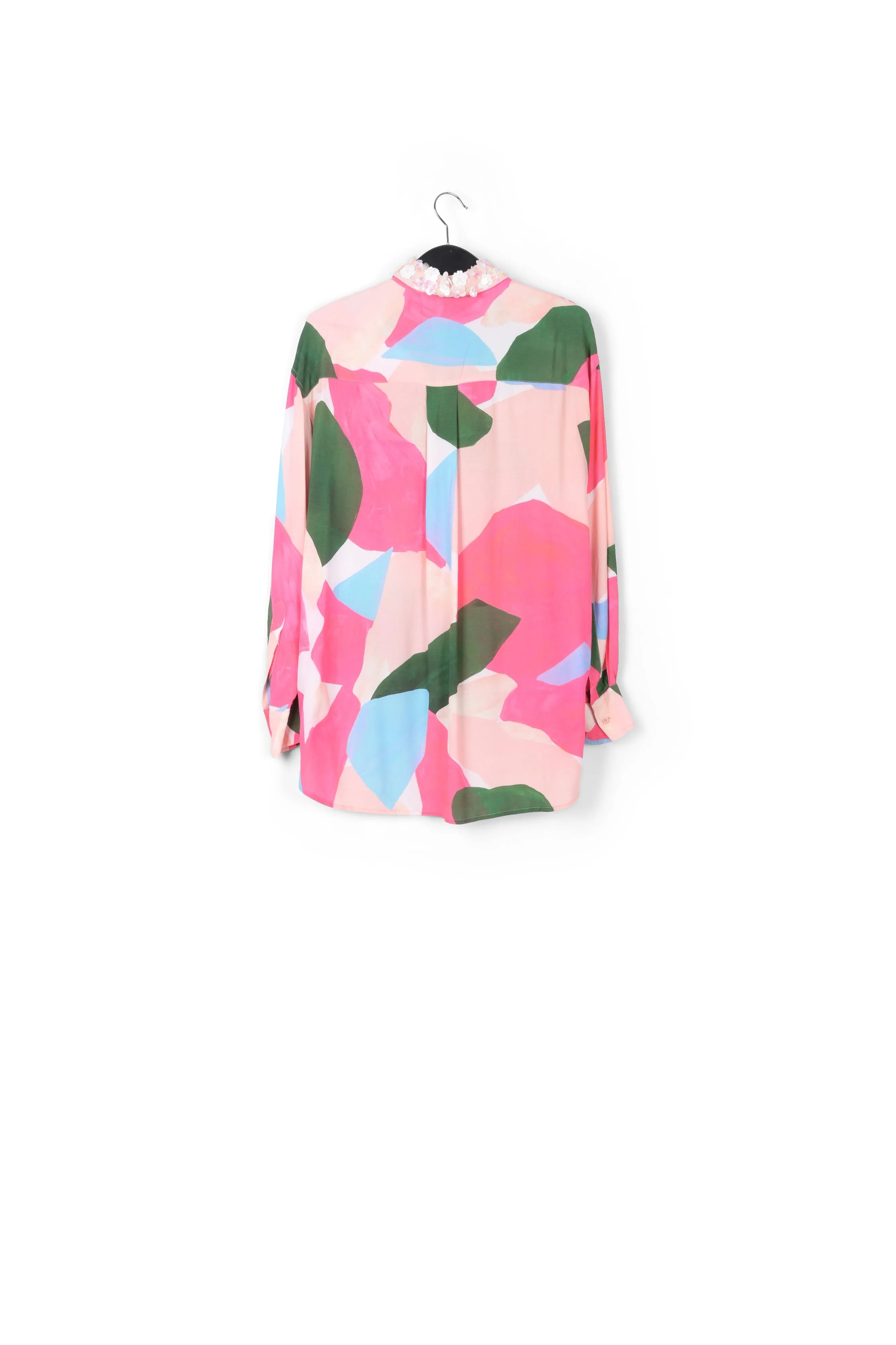Multicolor shirt with sequin-embroidered collar