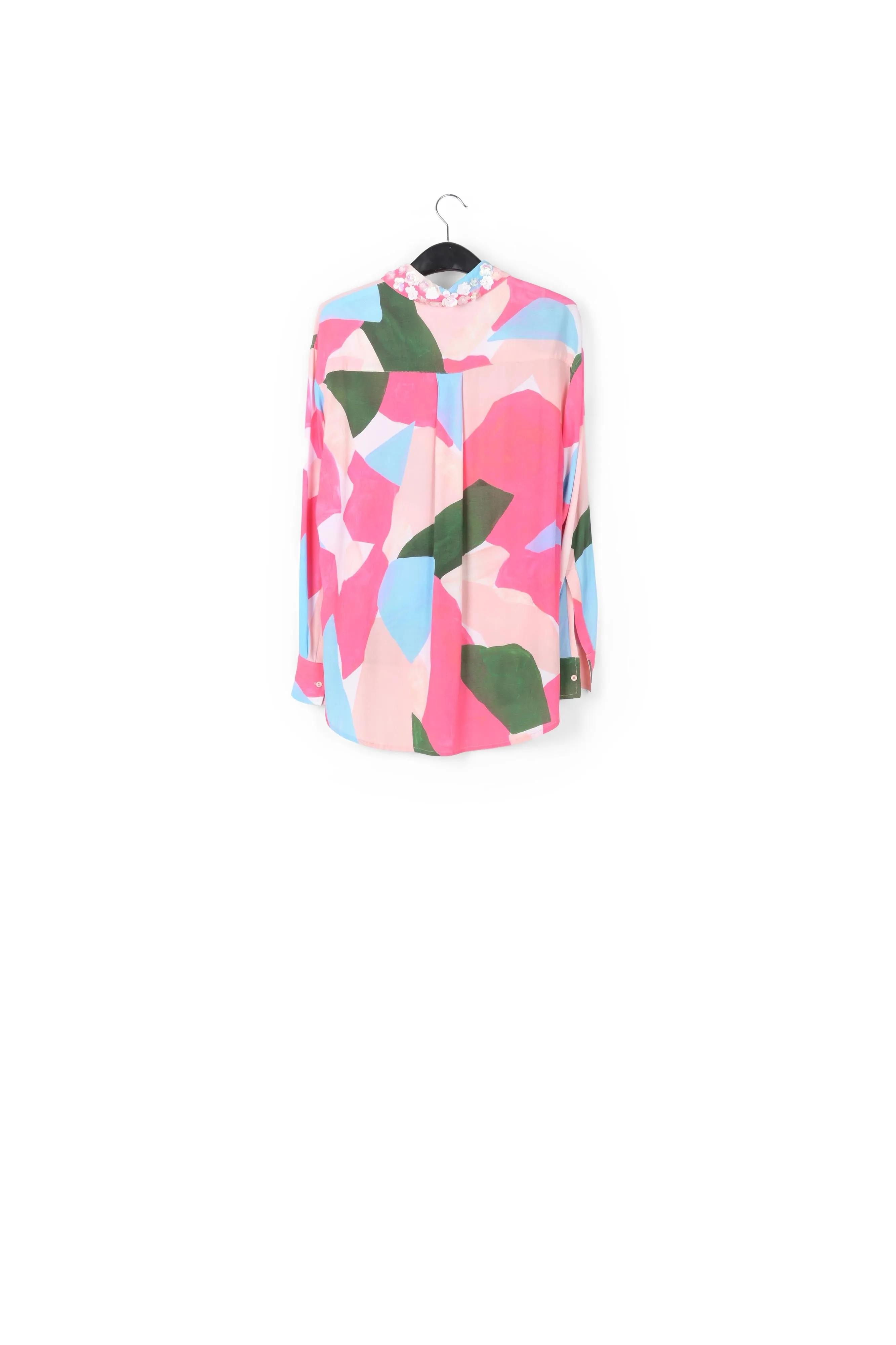 Multicolor shirt with sequin-embroidered collar