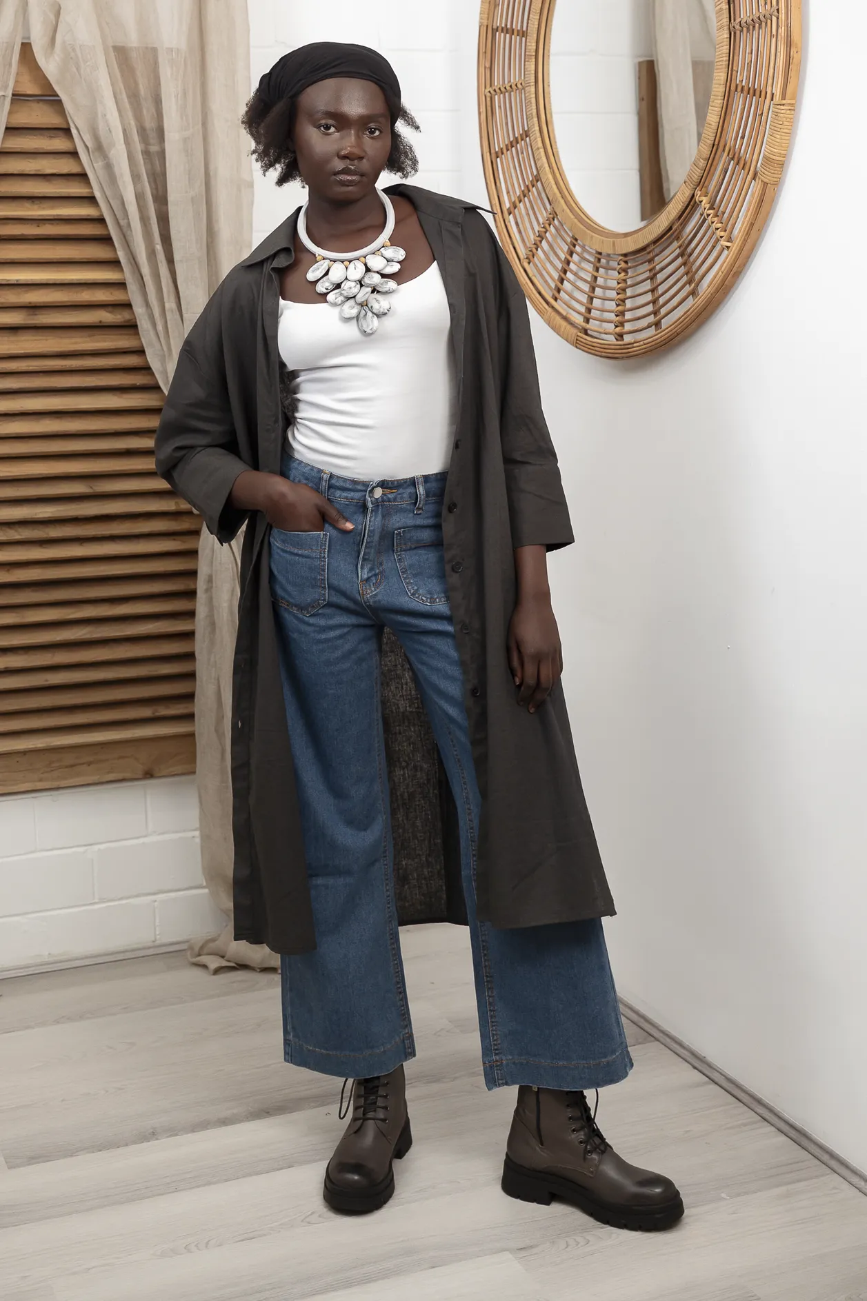 'Nadia' Linen Coat/ Dress - Charcoal