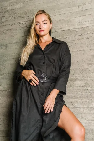 'Nadia' Linen Coat/ Dress - Charcoal
