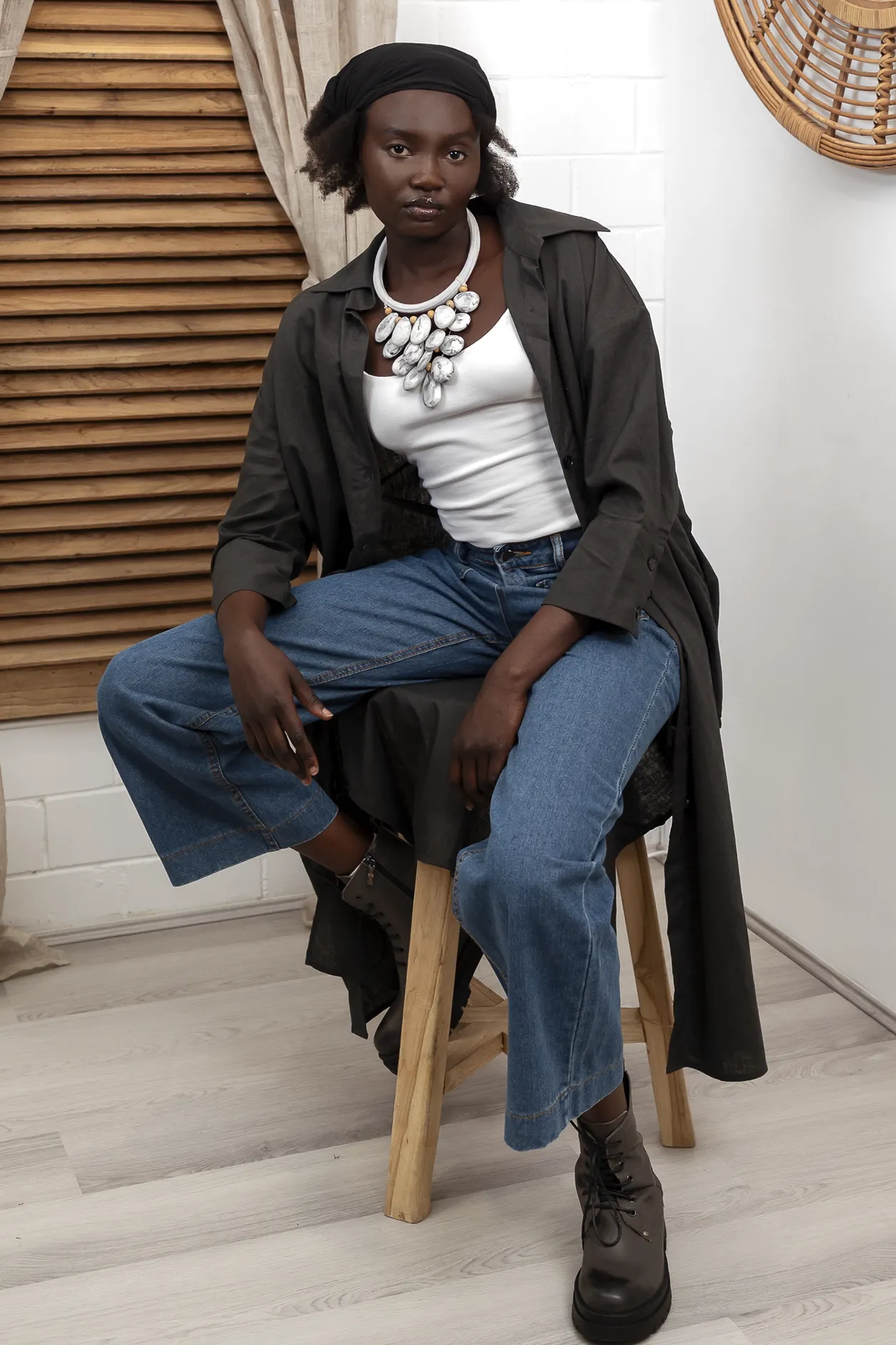 'Nadia' Linen Coat/ Dress - Charcoal