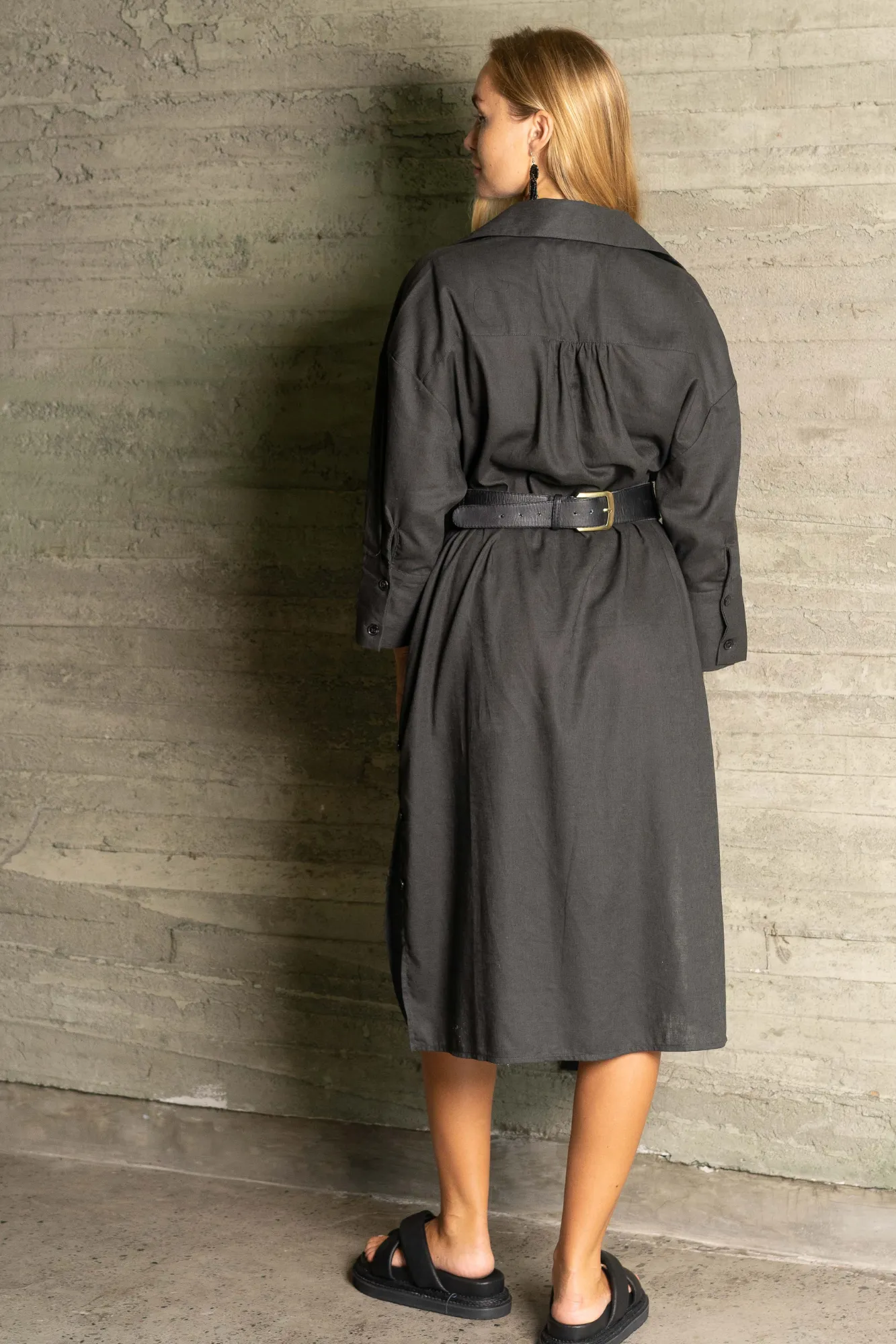 'Nadia' Linen Coat/ Dress - Charcoal