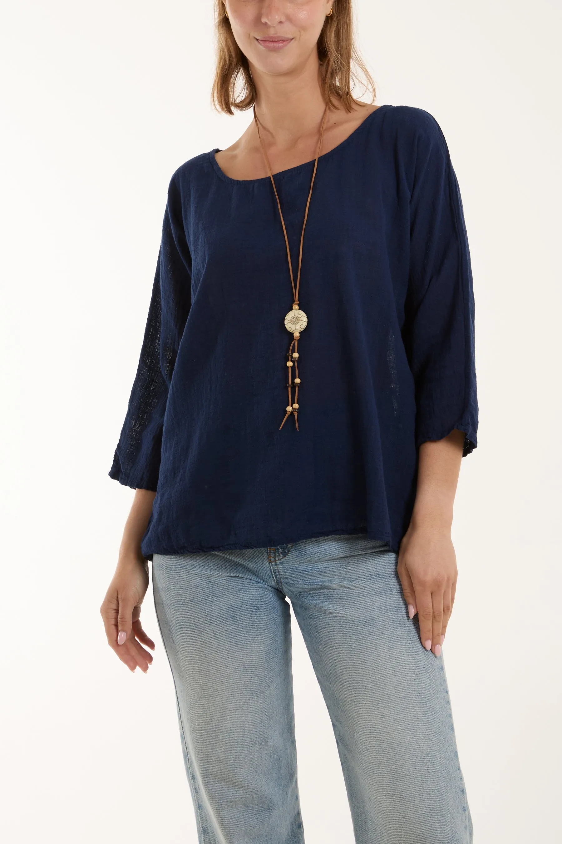 Necklace 3/4 Sleeve Blouse