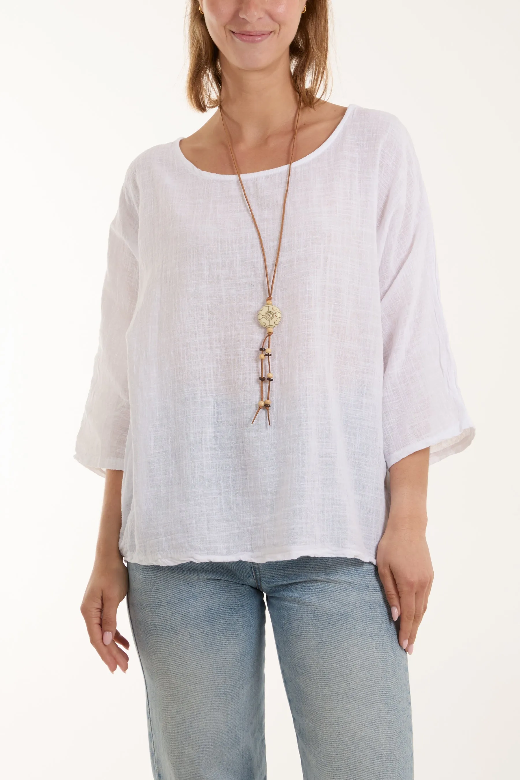 Necklace 3/4 Sleeve Blouse