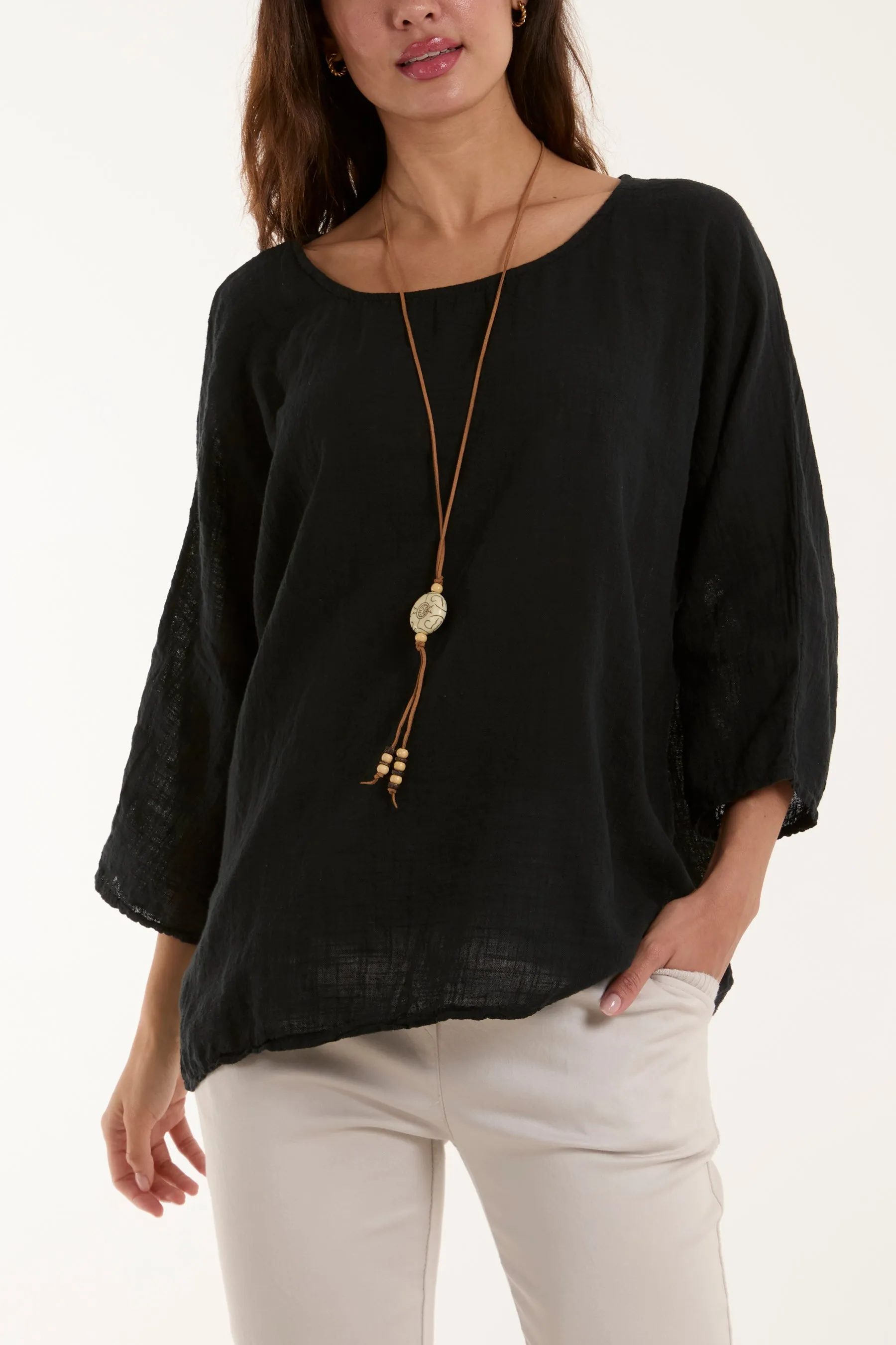 Necklace 3/4 Sleeve Blouse