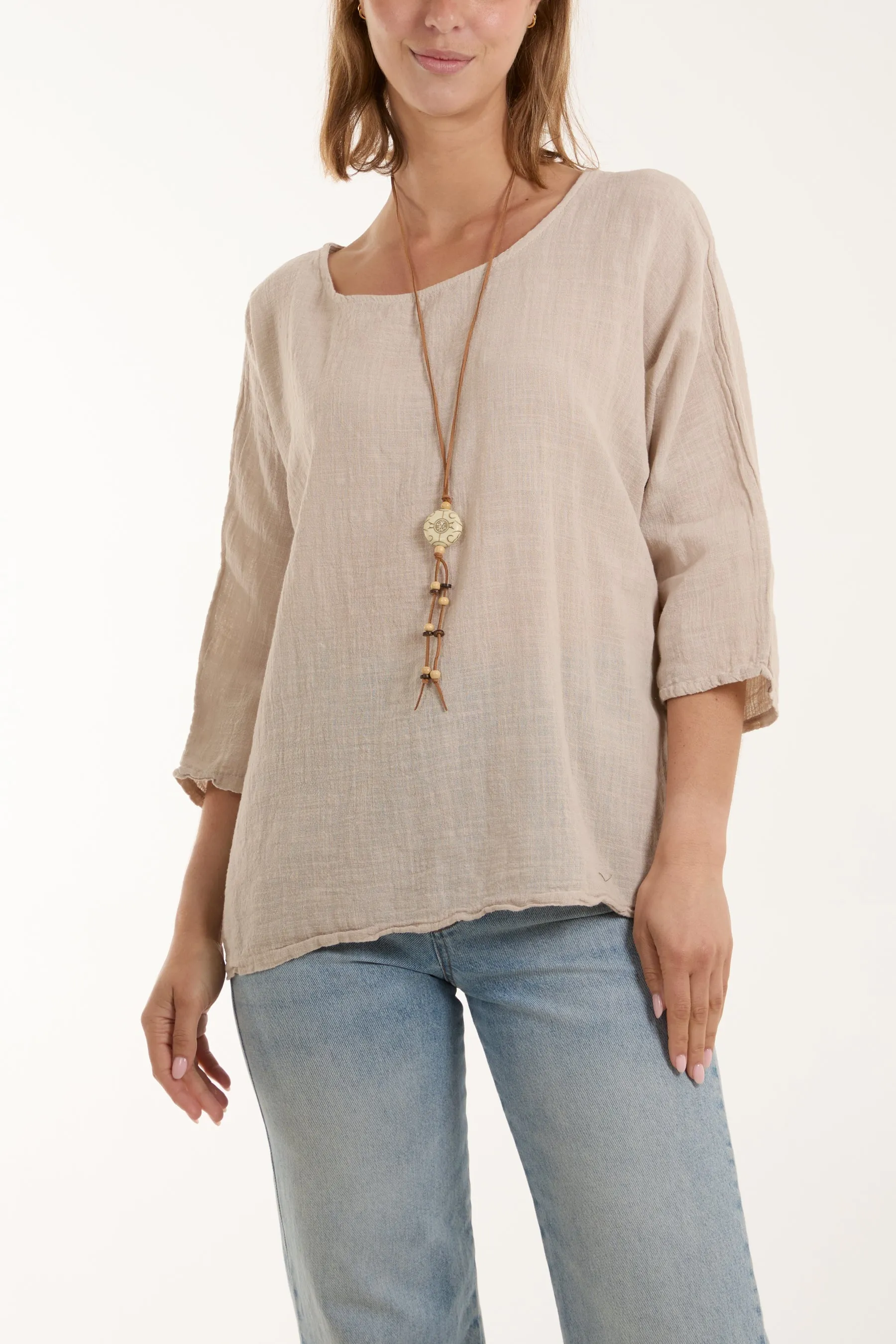 Necklace 3/4 Sleeve Blouse