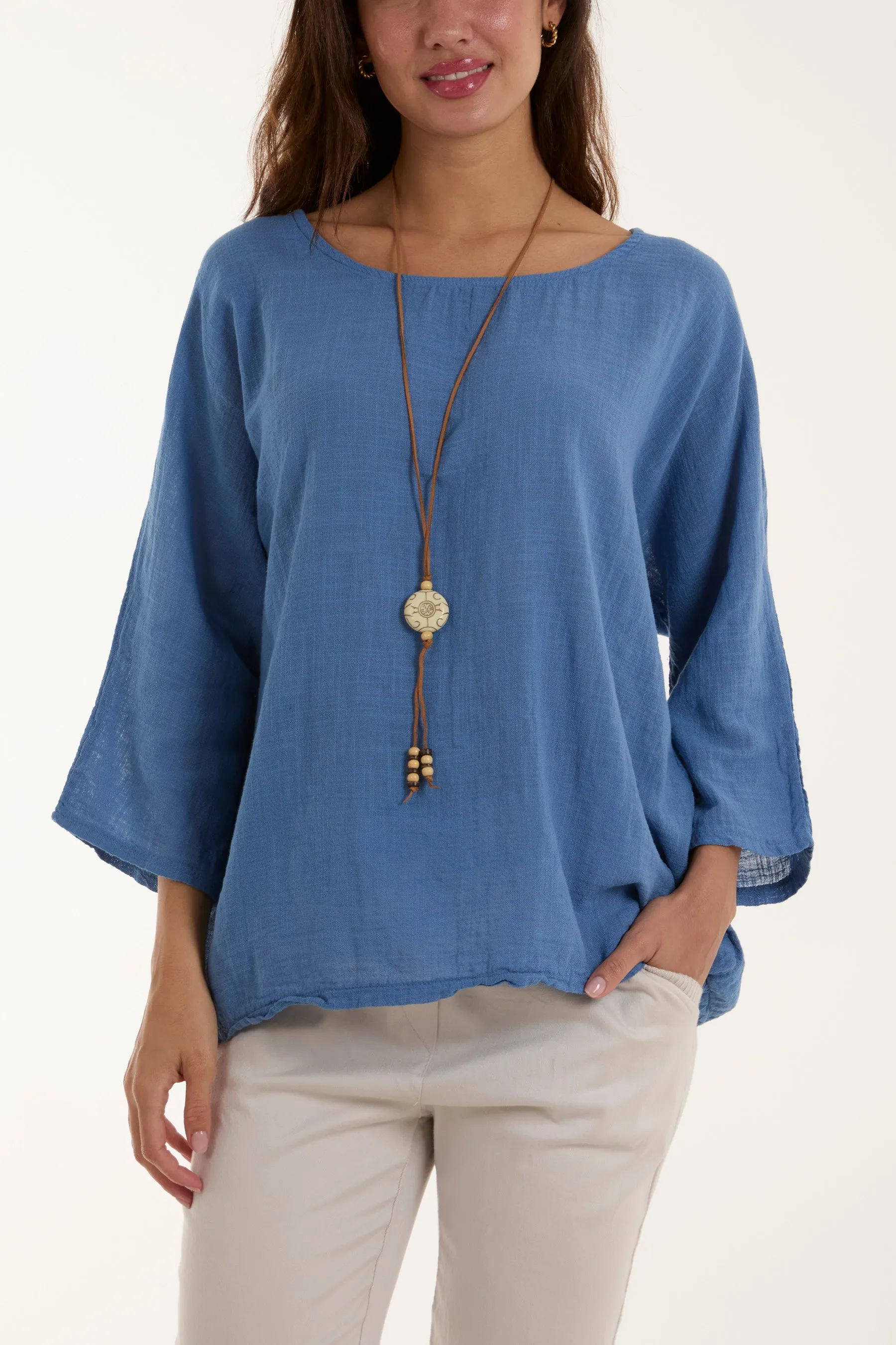 Necklace 3/4 Sleeve Blouse
