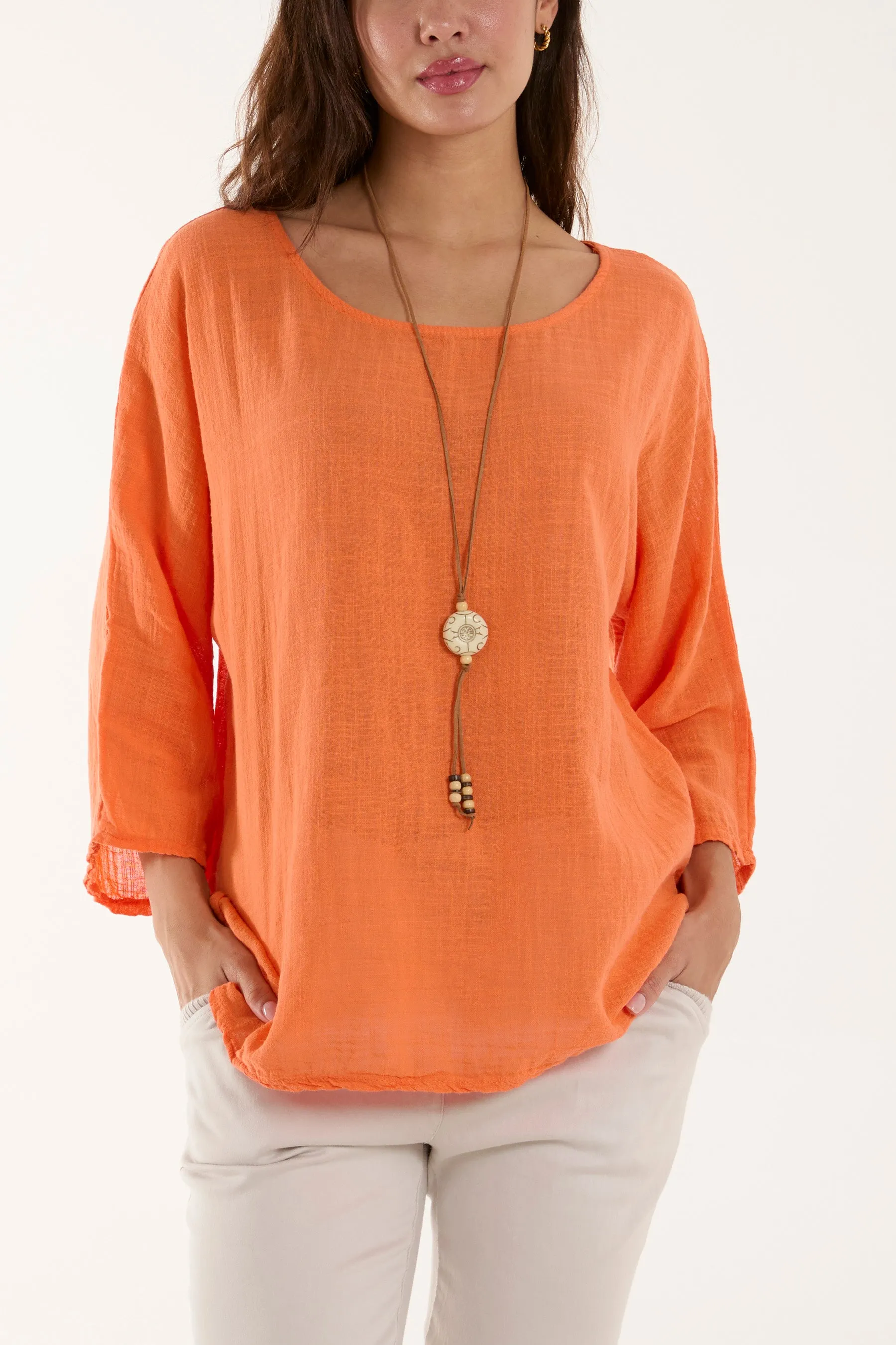 Necklace 3/4 Sleeve Blouse