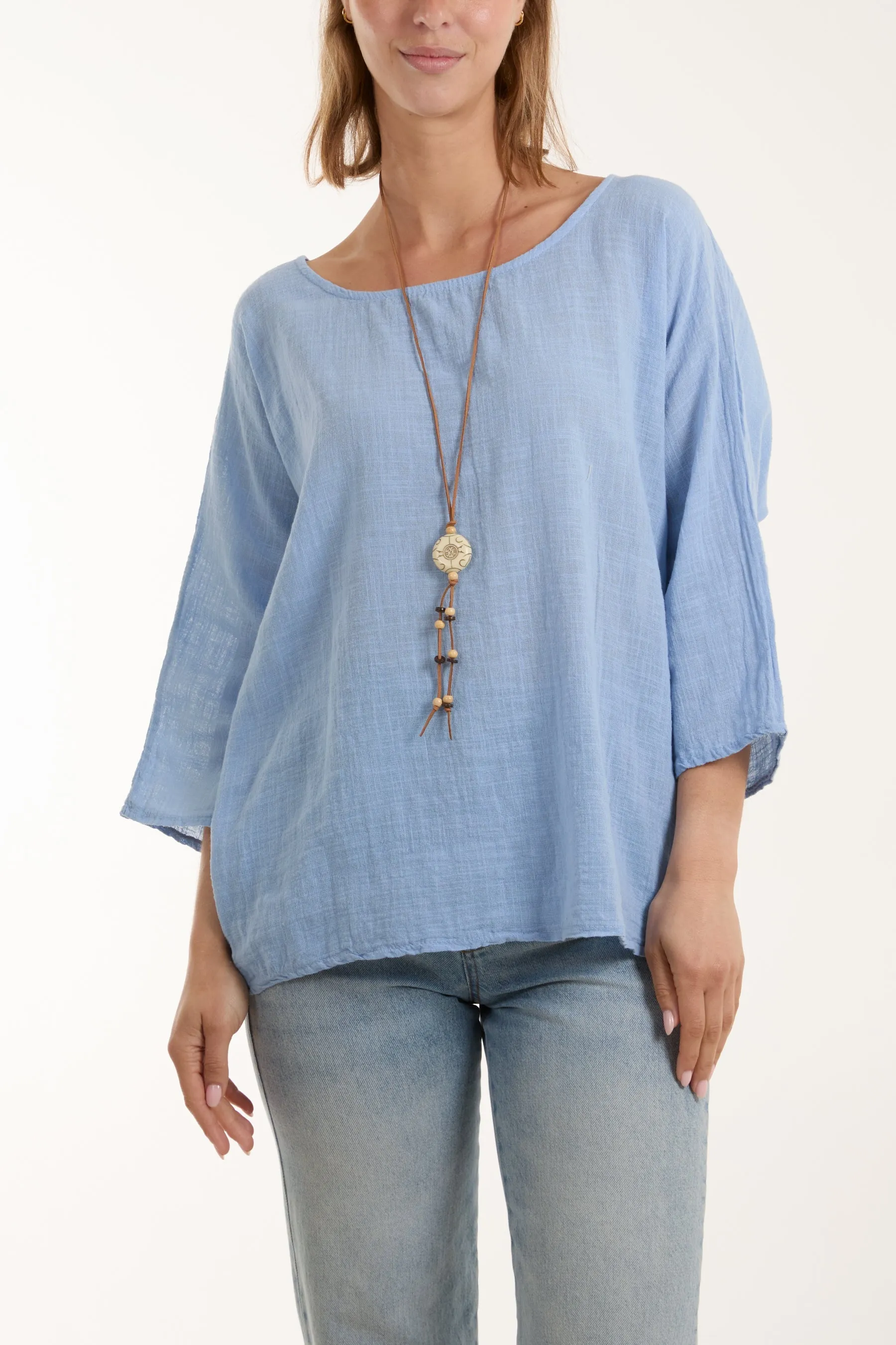 Necklace 3/4 Sleeve Blouse