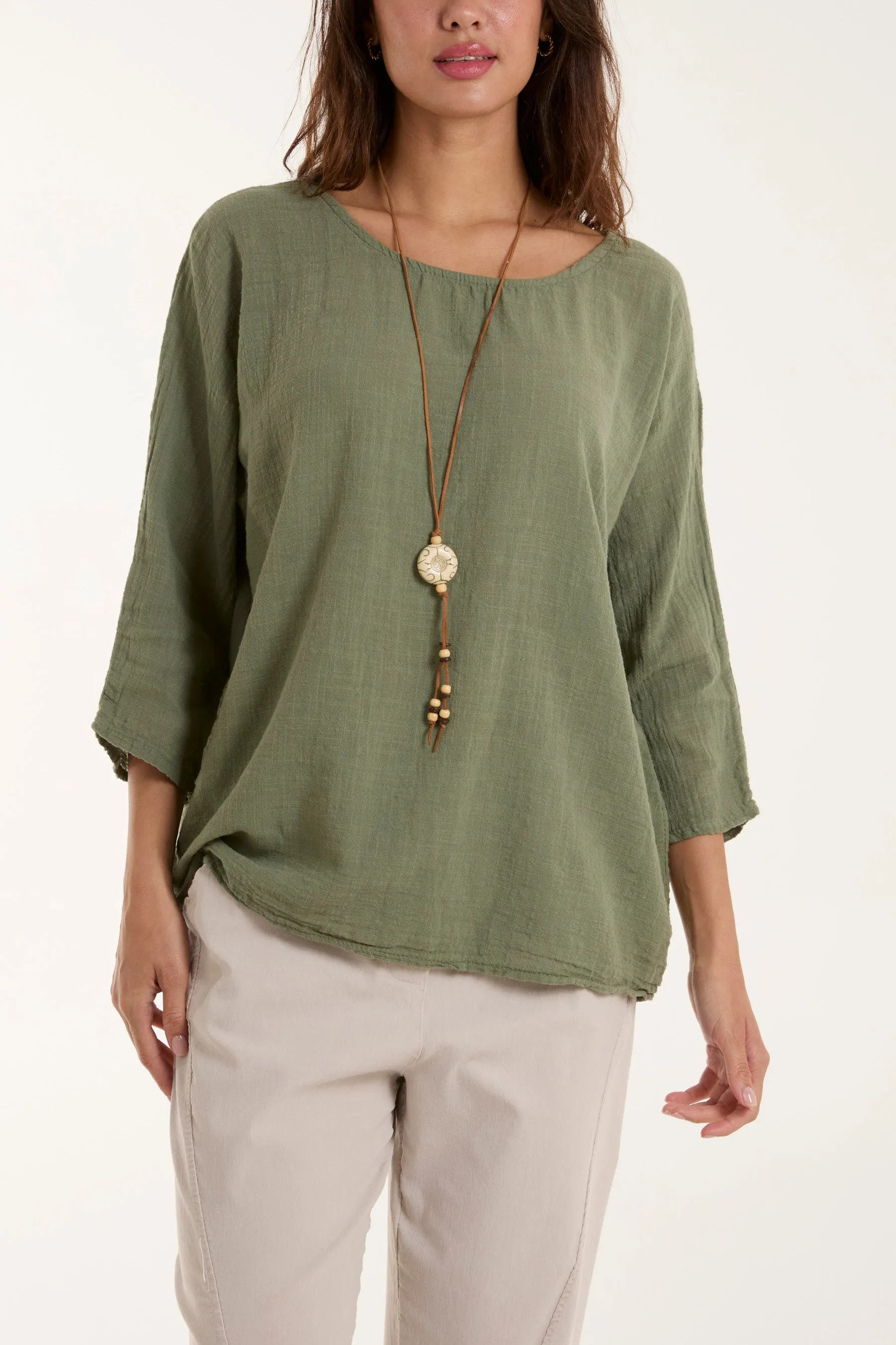 Necklace 3/4 Sleeve Blouse