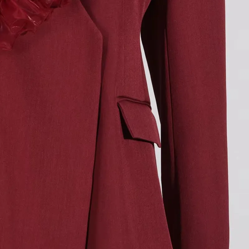 New Elegant Mesh Flower Spliced V Neck Single Button Long Sleeve Slim Blazers CODE: KAR3528